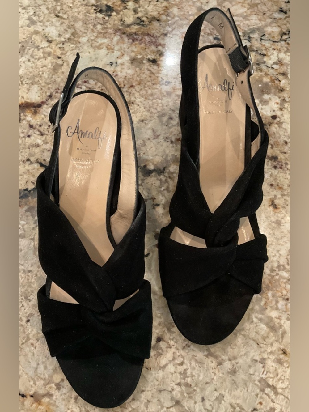 Amalfi Black Knotted Suede Slingback Sandals